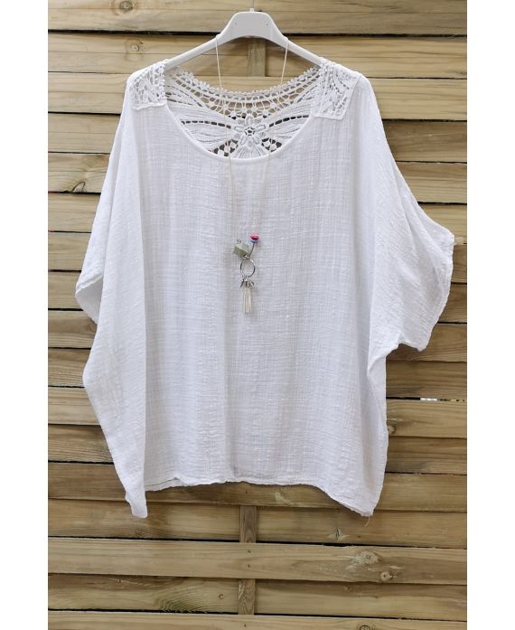 TOP LINEN BACK LACE + NECKLACE 0773 WHITE