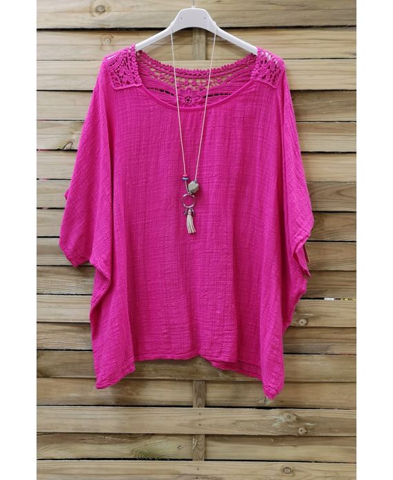 TOP IN LINO SCHIENA IN PIZZO + COLLANA 0773 FUSHIA