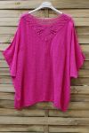 TOP LINEN BACK LACE + NECKLACE 0773 FUSHIA