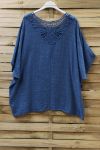 TOP LINEN BACK LACE + NECKLACE 0773 BLUE