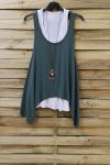 TOP 2 PEZZI + COLLANA 0808 VERDE MILITARE