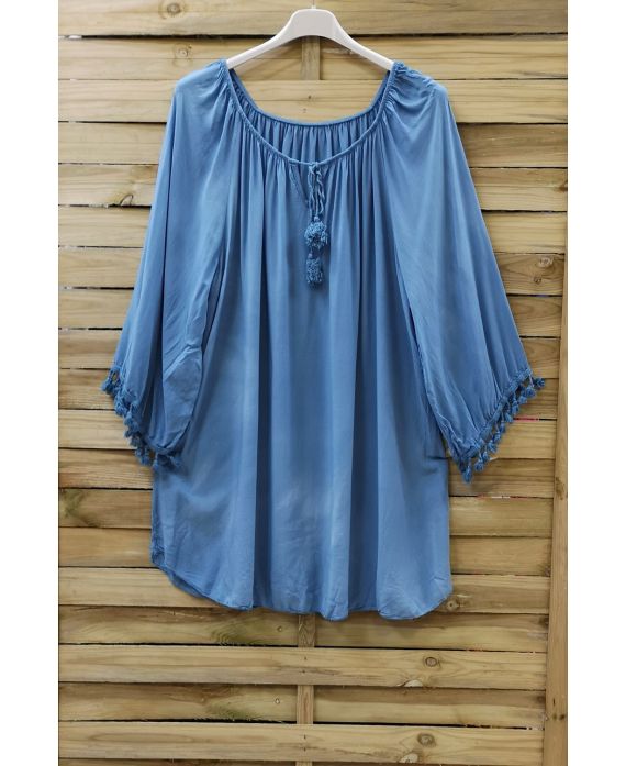 TUNIQUE OVERSIZE A FRANGES 0760 BLEU