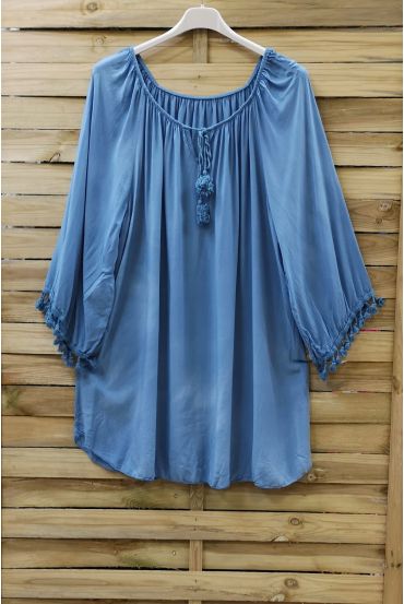 TUNIC OVERSIZE HAS FRINGES 0760 BLUE