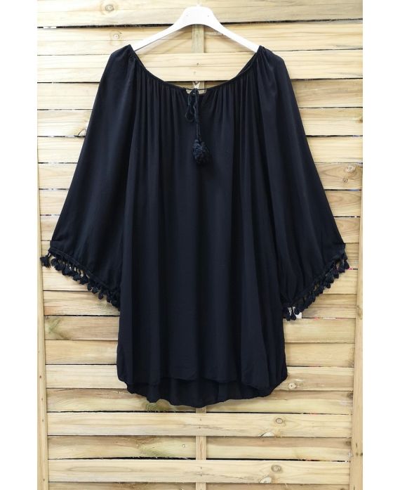 TUNIC OVERSIZE HAS FRINGES 0760 BLACK