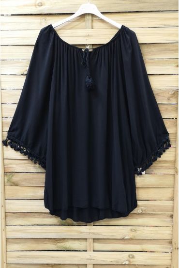 TÚNICA OVERSIZE HA FLECOS 0760 NEGRO