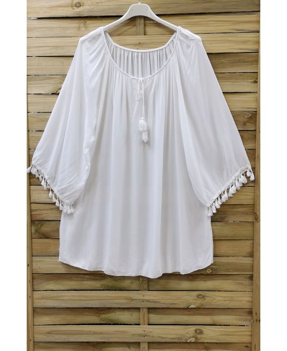 TUNIC OVERSIZE HAS FRINGES 0760 WHITE