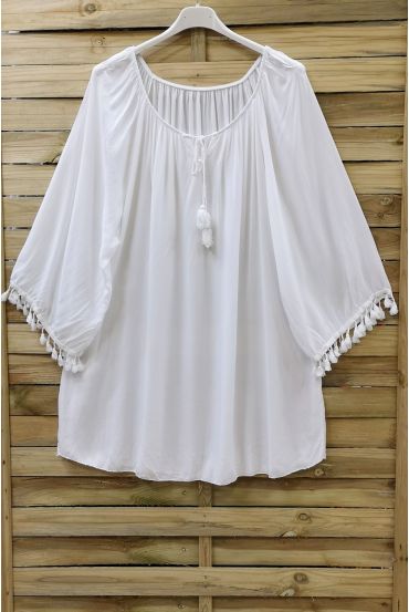 TUNIC OVERSIZE HAS FRINGES 0760 WHITE