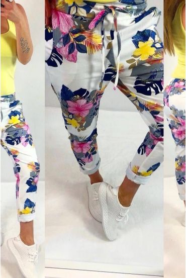 BROEK JOGG 0665 WITTE BLOEMEN