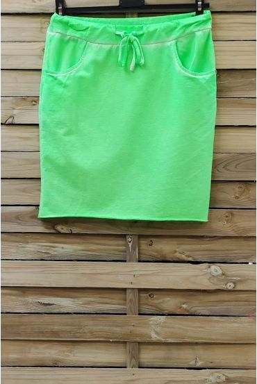 JUPE EFFET DELAVE 2 POCHES 0809 VERT FLUO