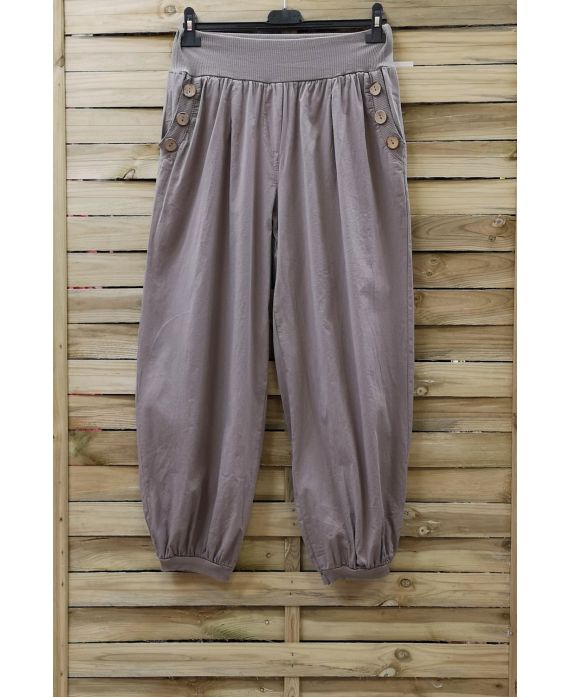 HOHE TAILLE HOSE MIT 2 TASCHEN, KNÖPFE 0815 TAUPE