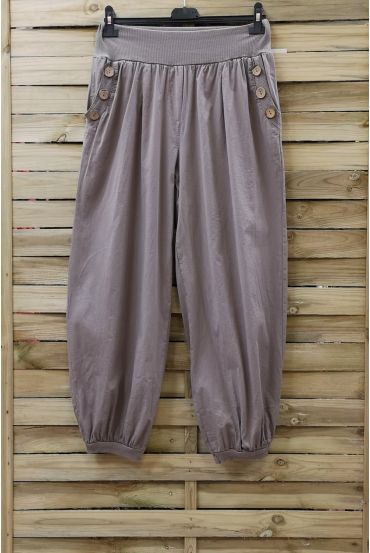 HOHE TAILLE HOSE MIT 2 TASCHEN, KNÖPFE 0815 TAUPE