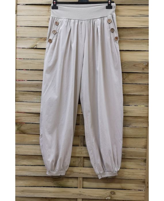 HOHE TAILLE HOSE MIT 2 TASCHEN, KNÖPFE 0815 BEIGE