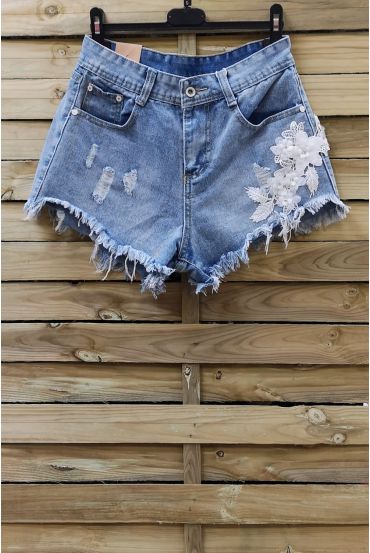 SHORT-JEANS-SPITZE-x 3 0093 BLAU