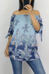 TOP PRINTS NECKLINE ELASTIQUEE 0820 BLUE