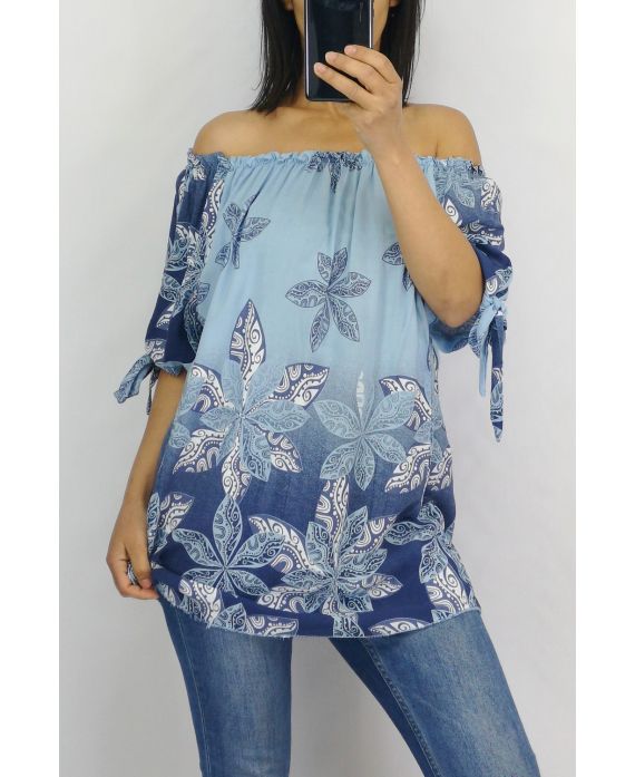 TOP PRINTS HALS ELASTIQUEE 0820 BLAUW