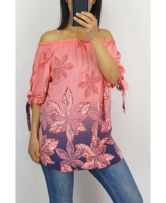 TOP PRINTS NECKLINE ELASTIQUEE 0820 CORAL