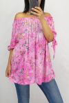 TOP FLORAL ESCOTE ELASTIQUEE 0772 FUSHIA