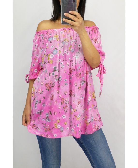 TOP FLORAL ESCOTE ELASTIQUEE 0772 FUSHIA