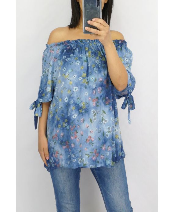 TOP FLORAL AUSSCHNITT ELASTIQUEE 0772 BLAU