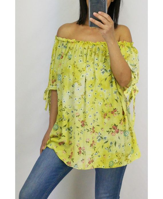 TOP FLORAL ENCOLURE ELASTIQUEE 0772 JAUNE