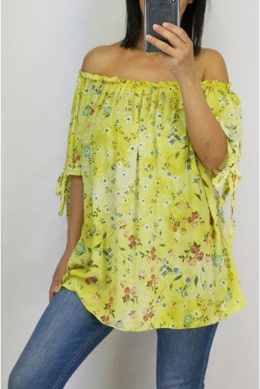 TOP FLORAL ENCOLURE ELASTIQUEE 0772 JAUNE