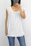 TOP DI PIZZO SPALLA PERLINE 0758 BIANCO