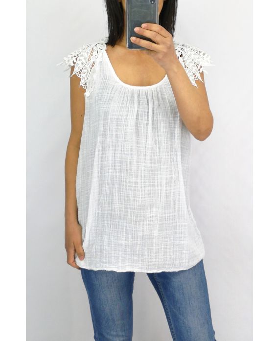 TOP DI PIZZO SPALLA PERLINE 0758 BIANCO