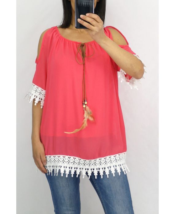 LACE TOP 0834 CORAL