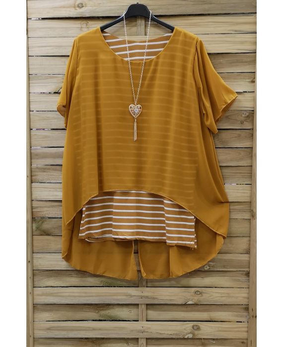 LARGE SIZE TUNIC CLOAKING RAYEE + NECKLACE 0786 MUSTARD