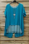 LARGE SIZE TUNIC CLOAKING RAYEE + NECKLACE 0786 BLUE LAGOON