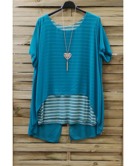 LARGE SIZE TUNIC CLOAKING RAYEE + NECKLACE 0786 BLUE LAGOON