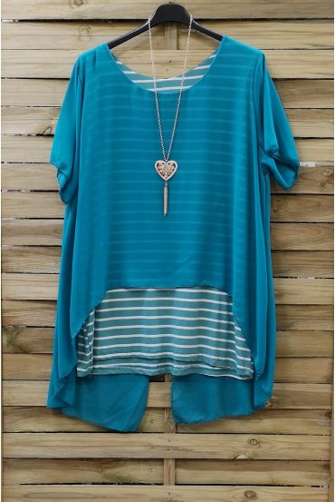 LARGE SIZE TUNIC CLOAKING RAYEE + NECKLACE 0786 BLUE LAGOON