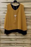 GRANDE TAILLE TOP BI-COLORE + COLLIER 0827 JAUNE