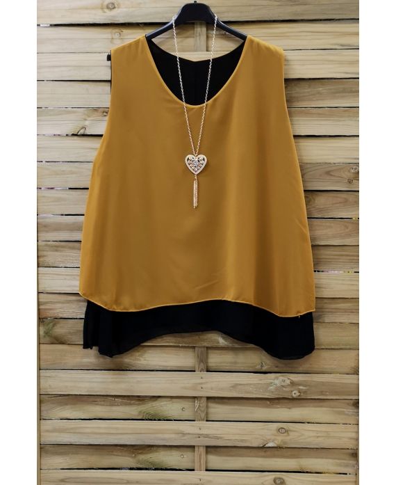 GRANDE TAILLE TOP BI-COLORE + COLLIER 0827 JAUNE