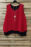 GRANDE TAILLE TOP BI-COLORE + COLLIER 0827 ROUGE