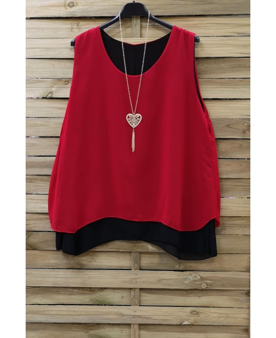 GRANDE TAILLE TOP BI-COLORE + COLLIER 0827 ROUGE