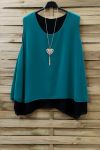 GRANDE TAILLE TOP BI-COLORE + COLLIER 0827 VERT