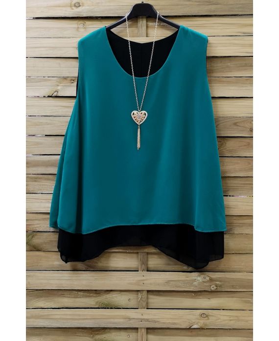 GRANDE TAILLE TOP BI-COLORE + COLLIER 0827 VERT