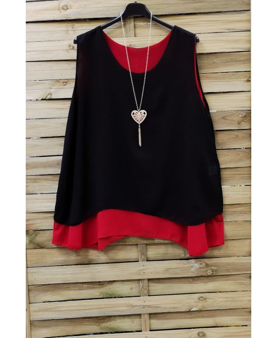 GRANDE TAILLE TOP BI-COLORE + COLLIER 0827 N ROUGE