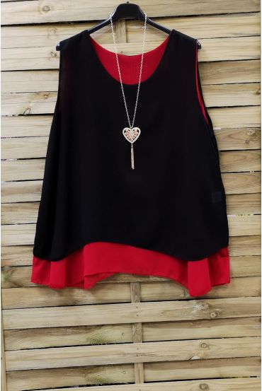 GRANDE TAILLE TOP BI-COLORE + COLLIER 0827 N ROUGE