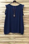 GRANDE TAILLE TOP MANCHES DENTELLE + COLLIER 0830 BLEU MARINE