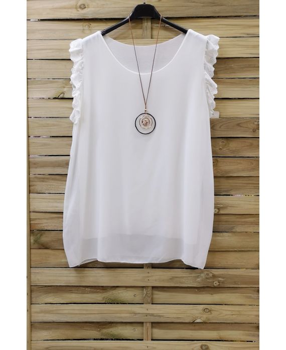 LARGE SIZE TOP, SLEEVELESS LACE + NECKLACE 0830 REGISTRATION WHITE