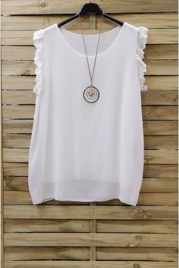 LARGE SIZE TOP, SLEEVELESS LACE + NECKLACE 0830 REGISTRATION WHITE