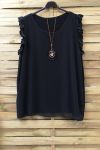 LARGE SIZE TOP, SLEEVELESS LACE + NECKLACE 0830 REGISTRATION BLACK