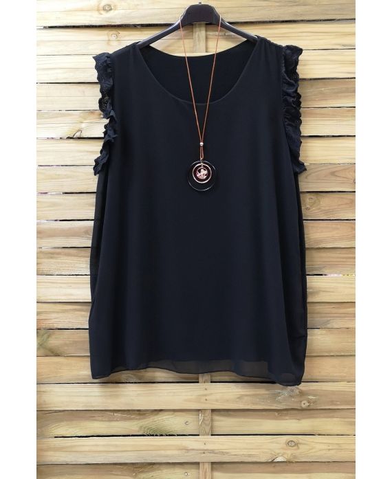 LARGE SIZE TOP, SLEEVELESS LACE + NECKLACE 0830 REGISTRATION BLACK