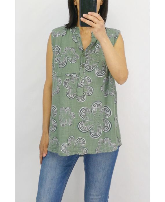 TOP IN LINO STAMPA 0769 VERDE