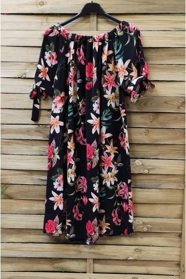 KLEID GEDRUCKT BLUMEN 0837 SCHWARZ