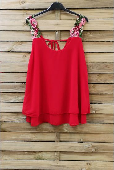 TOP STRAPLESS BLOEMEN 0792 ROOD