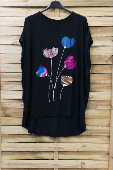 LARGE SIZE T-SHIRT FLOCKING 0873 BLACK