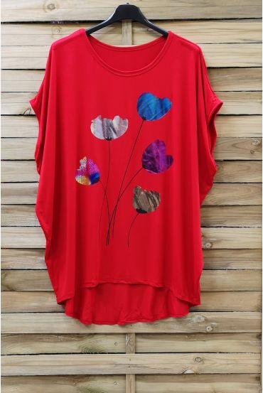 LARGE SIZE T-SHIRT FLOCKING 0873 RED